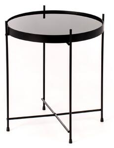 Tavolino da Giardino Ø38x43 cm in Metallo Top in Vetro Nero
