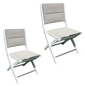 Set 2 Sedie da Giardino Pieghevoli in Legno di Acacia e Tessuto Bianco e Grigio
