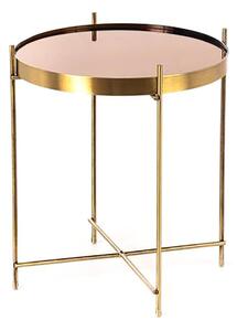 Tavolino da Giardino Ø38x43 cm in Metallo Top in Vetro Ottone Lucido