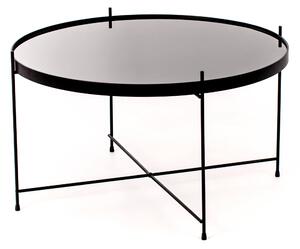 Tavolino da Giardino Ø70x40 cm in Metallo Top in Vetro Nero
