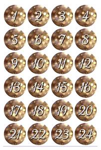 24 adesivi con numeri del calendario dell'avvento, marrone oro I tondi Ø 4 cm I set di adesivi fai da te I adesivi natalizi Adesivi regalo dv_050
