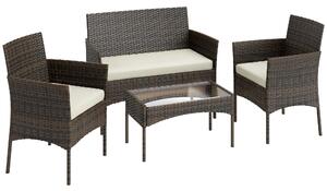 Outsunny Set da Giardino 4 Pezzi con Divano 2 Posti, 2 Sedie e Tavolino Basso, in Rattan e Acciaio, Beige e Marrone