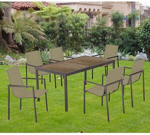 Set Dining Pranzo Tavolo + 6 Poltrone Sedie Impilabili in Ferro Arredo Giardino