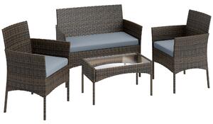 Outsunny Set da Giardino 4pz con Divano 2 Posti, 2 Sedie e Tavolino Basso, in Rattan e Acciaio, Grigio e Marrone | Aosom Italy