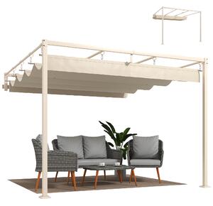 Outsunny Pergola Addossata Salvaspazio con Tetto Retrattile Scorrevole e Fori di Drenaggio, 3x3 m, Beige | Aosom Italy