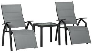 Set Tavolino e 2 Sdraio Reclinabili da Giardino Tessuto a Rete e Cotone Grigio Scuro