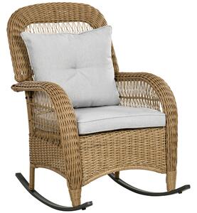 Outsunny Sedia a Dondolo in Stile Boho, Rattan PE, Sedia a Dondolo in Rattan, Coperture per Cuscini Lavabili, Naturale + Grigio Chiaro