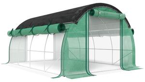 Serra a Tunnel 4x3 m con Rete Ombreggiante Extra Finestre e Ingresso a Zip in PE e Acciaio Verde
