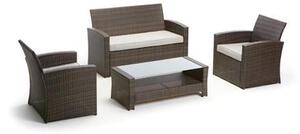 Set Salotto da Giardino in PVC Rattan Divano 2 Posti 2 Poltrone e Tavolino Taddei Syrma Marrone