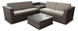 Set Salotto da Giardino in PVC Rattan Divano 4 Posti e 2 Tavolini Taddei Izar Marrone
