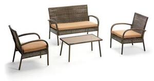 Set Salotto da Giardino in PVC Rattan Divano 2 Posti Tavolo e 2 Poltrone Taddei Mira Marrone