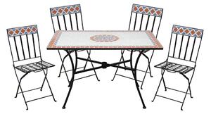 Set Tavolo con Mosaico + 4 Sedie Pieghevoli Salotto Lipari