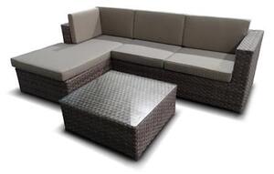Set Salotto da Giardino in PVC Rattan Divano 3 Posti con Penisola e Tavolo Taddei Hamal Marrone
