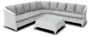 Set Salotto da Giardino in PVC Rattan Divano 6 Posti e Tavolino Taddei Naos Bianco