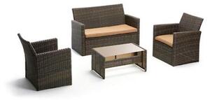 Set Salotto da Giardino in PVC Rattan Divano 2 Posti Tavolo e 2 Poltrone Taddei Castor Marrone