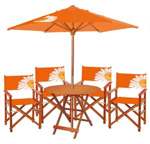 Set Tavolo + 4 Sedie Pieghevoli + Ombrellone in Legno Margherita