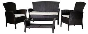 Set Salotto da Giardino Tavolino Divano 2 Sedie in Polyrattan con Cuscini Amalia Noce