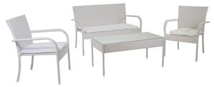 Set Salotto da Giardino Tavolino Divano 2 Sedie in Polyrattan con Cuscini Melbourne Bianco