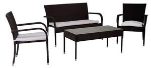 Set Salotto da Giardino Tavolino Divano 2 Sedie in Polyrattan con Cuscini Melbourne Noce