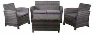 Set Salotto da Giardino Tavolino Baule Divano 2 Sedie in Polyrattan con Cuscini Tulsa Grigio