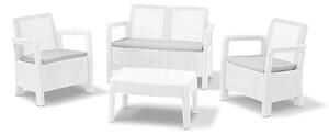 Set Salotto da Giardino Divano + 2 Poltrone con Tavolino Bianco
