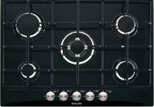 Glem Gas Piano Cottura 5 Fuochi a gas da Incasso (1 Bruciatore Tripla Corona) Larghezza 70 cm colore Nero - GT755BK