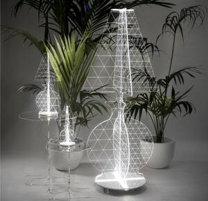 Lampada Da Tavolo ESA Medium, realizzata in plexiglass, Dimensioni 37x37x h 60 cm, 24 W, 4000 K lavorazione laser per creare un affascinante intreccio geometrico
