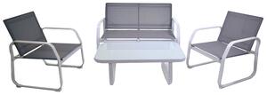 Set Salotto da Giardino Tavolino Divano 2 Sedie in Metallo e Textilene ø66xH71cm Anita Grigi