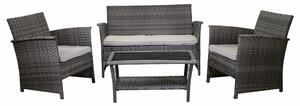 Set da Giardino Divano 2 Poltrone e Tavolino in Polyrattan Detroit Grigio