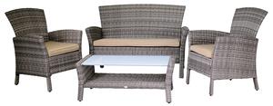Set da Giardino Divano 2 Poltrone e Tavolino in Polyrattan Amalia Grigio