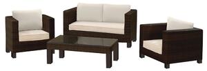 Set da Giardino Divano 2 Poltrone e Tavolino in Polyrattan Adila Cubo Noce