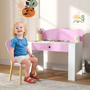 DecHome Set Scrivania per Bambini con Cassetto e Sedia con Schienale a Orsetto Et 3-8 Anni colore Rosa
