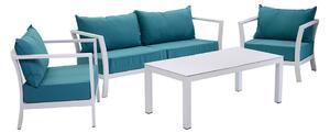 Set da Giardino Divano 2 Poltrone e Tavolino in Polyrattan Pasadena Bianco