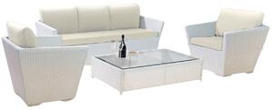 Set Salotto da Giardino Divano 3 Posti in Polyrattan Adila Bianco