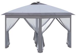 Outsunny Padiglione Pieghevole 3,3 x 3,3 m con Illuminazione a LED, Tendine in Rete, Borsa Trasporto, Grigio