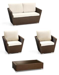 Set Salotto da Giardino 2 Poltrone Tavolino Divano in Polyrattan Adila Noce