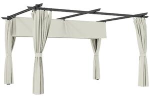 Outsunny Pergola da Giardino con Telo Retrattile e Tende Circondano, Riparo Solare UPF30+, Terrazza e Esterno, 3 x 3 m, bianco crema | Aosom Italy