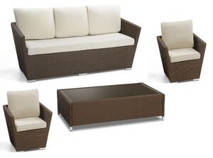 Set Salotto da Giardino 2 Poltrone Tavolino Divano 3 Posti in Polyrattan Adila Noce