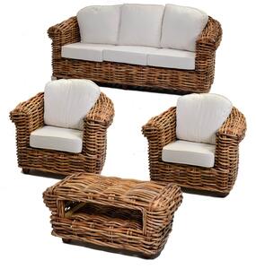 Set Salotto da Giardino 2 Poltrone Tavolino Divano 3 Posti in Rattan Astana Naturale