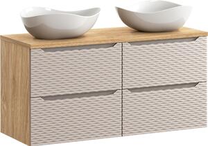 Mobile Bagno 120 Cm Con Piano E 2 Lavabi – Rovere Oliato / Beige 3D