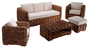 Set Salotto da Giardino 2 Poltrone Tavolino Divano 3 Posti e Pouf in Rattan Manama Naturale
