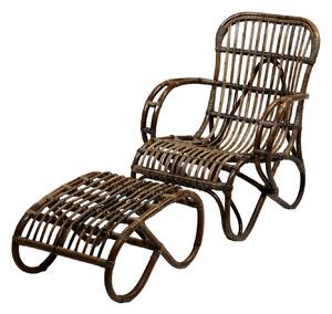 Poltrona da Giardino in Rattan 86x68H82cm con Poggiapiedi Marrone