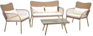 Set da Giardino Divano 2 Poltrone e Tavolino in Polyrattan Laredo Melange Crema