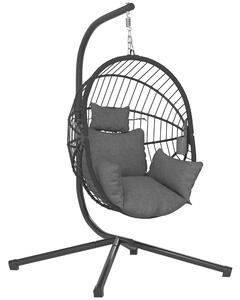 Outsunny Poltrona Sospesa a Uovo con Cuscino Imbottito e Cesto Pieghevole, 120x106x188 cm, Grigio | Aosom Italy
