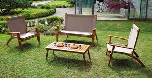Set da Giardino Divano 2 Poltrone e Tavolino in Legno Vorghini Valladolid Sabbia