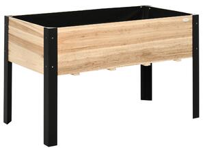 Outsunny Letto Rialzato da Giardino Fioriera Vaso da Balcone con Tessuto Non Tessuto Legno Massiccio Acciaio Legno Naturale+Nero 120 x 60 x 74 cm