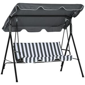 Outsunny Altalena da giardino 3 posti tetto inclinabile cuscini 1,72 x 1,1 x 1,53 m acciaio nero poliestere grigio