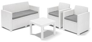 Set Salotto da Giardino in Polipropilene Divano 2 Poltrone e Tavolino Bianco