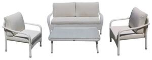 Set Salotto da Giardino in Polyrattan Divano 2 Poltrone e Tavolino Adila Bianco