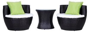 Set Salotto da Giardino in Rattan Sintetico 2 Poltroncine Tonde con Tavolino e Cuscini Marrone